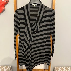 Black and gray striped asymmetric cardigan